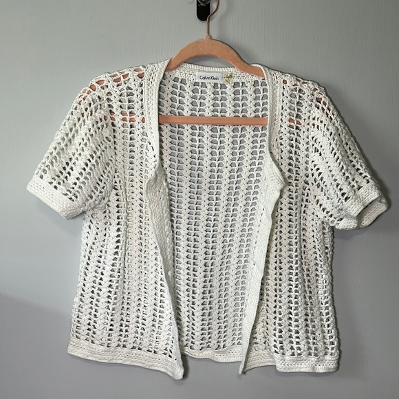 Calvin Klein White Open-Front Cardigan Short Sleeve Sweater Size X-Large - Picture 1 of 8